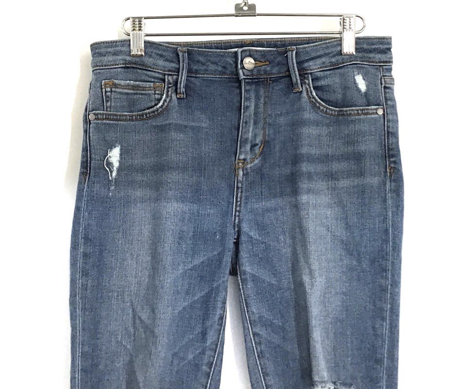 Sam Edelman Women's The Kitten Mid Rise Skinny Ankle Blue Distressed Jeans Sz 27