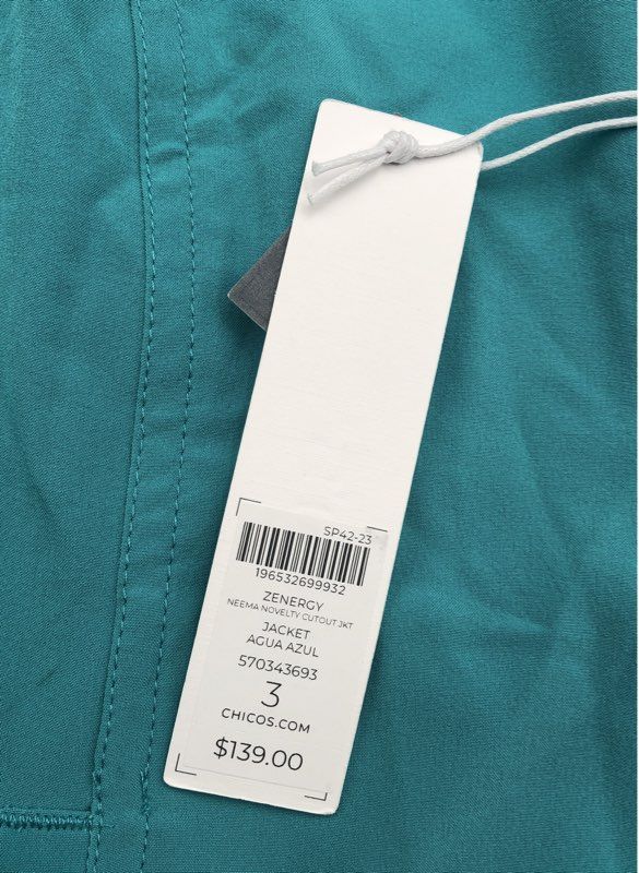 NWT Chico's Women's Blue Zenergy Cutout Jacket - Size 3