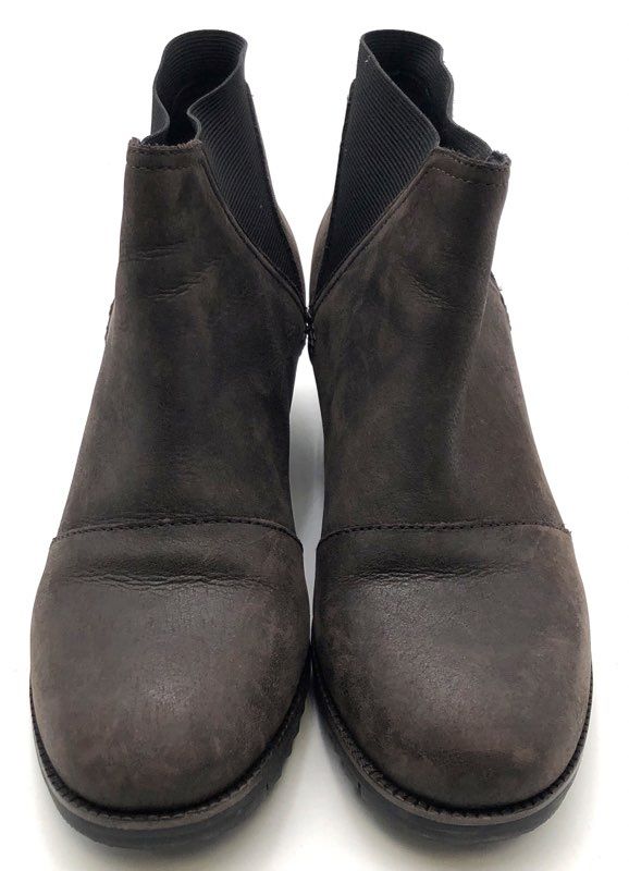 Sorel Lolla II Chelsea Dark Brown Leather Heeled Ankle Boots Women's Size 9