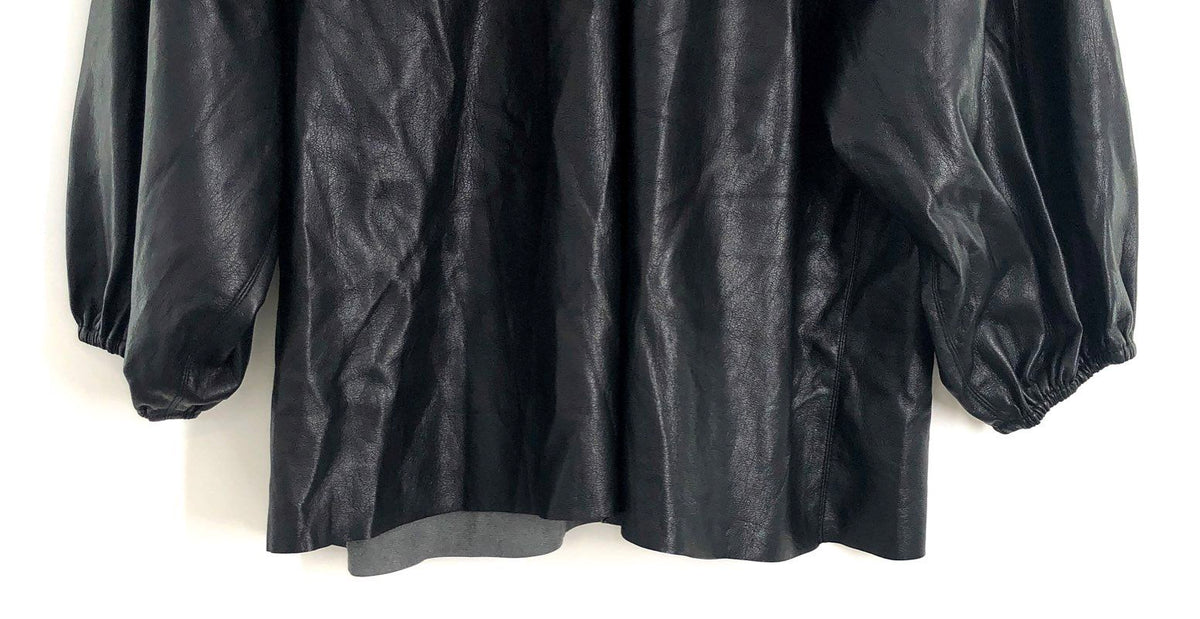 Wilfred Women's Black Faux Vegan Leather Puff Sleeve Gathered Blouse Top Sz XS