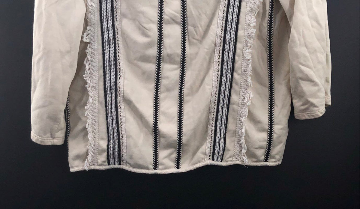 Eri + Ali Anthropologie Women's Cream Black Embroidered Fringe Sweatshirt Sz M