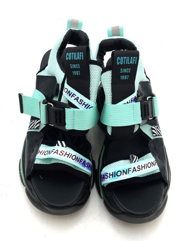 Cotilafi Women's Mint Green Black Platform Wedge Buckle Fashion Sandals Size 5