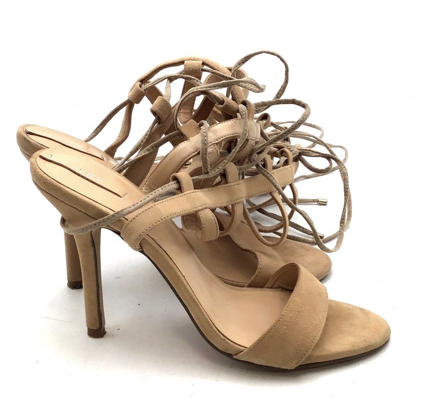 Aldo Hastina Tan Suede Strappy Lace Up Gladiator Stiletto Sandals Size 8.5