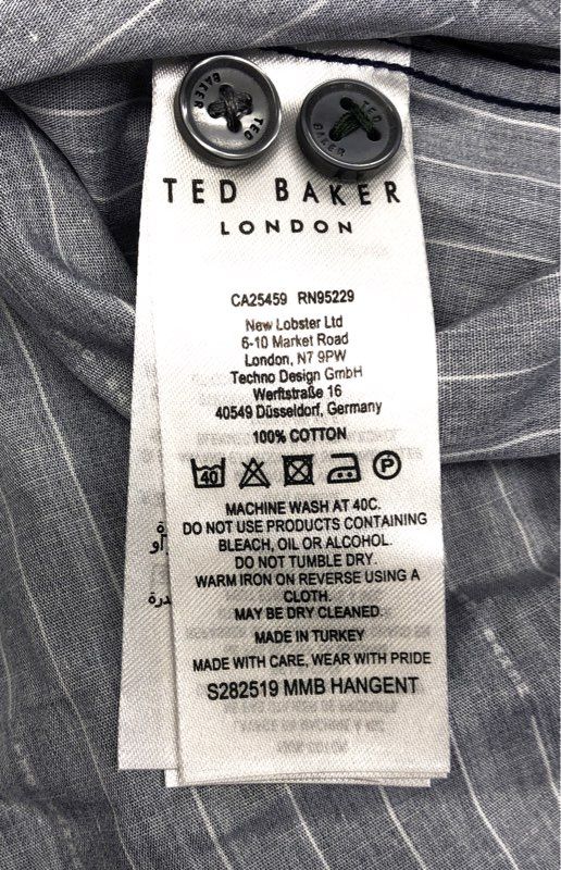 Ted Baker Men's Navy Branded Stripe Print Regular Fit Cotton Shirt Sz 5 NWT