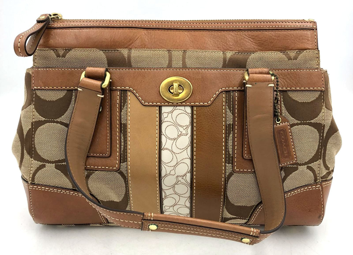 Vintage Authentic Coach Women&#39;s Tan Brown Signature Shoulder Bag - COA Included