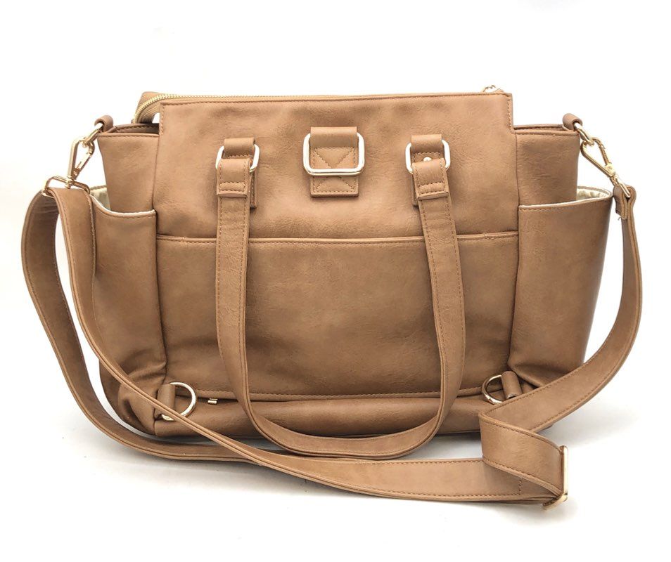 White Elm Brown Vegan Leather Diaper Bag Tote Handbag