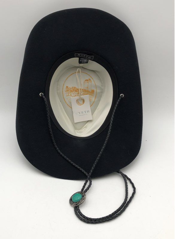 Wyeth Women's Lennox Cowboy Hat Black Wool Braided Turquoise Bolo NWT Sz O/S