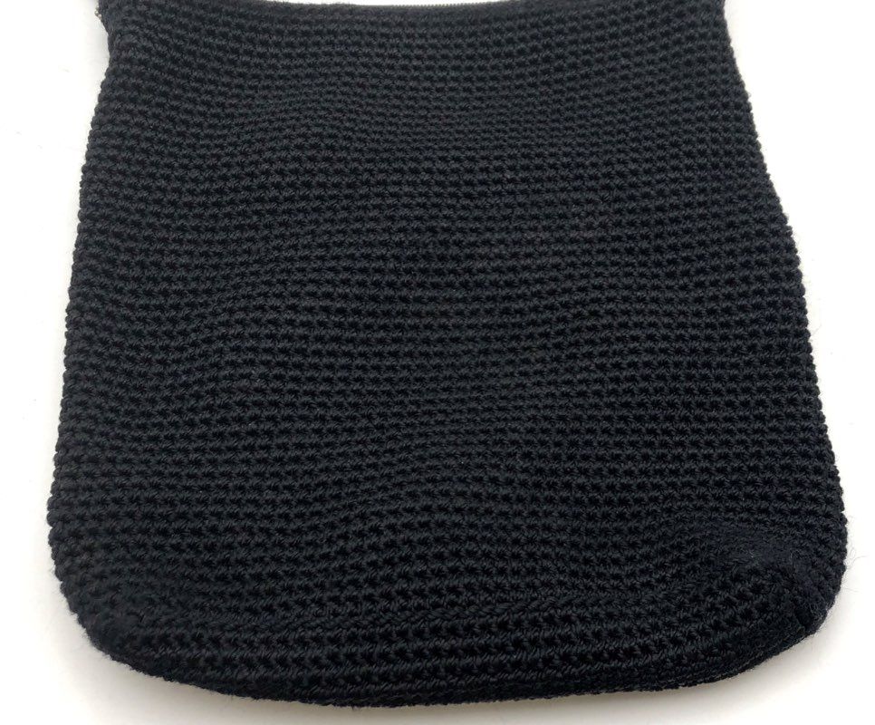 The Sak Black Tightweave Crochet Shoulder Bag Silver Hardware Logo