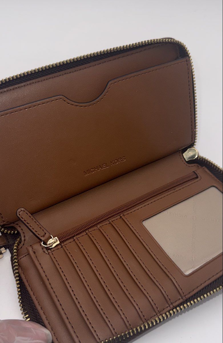 Michael Kors Brown Monogram Jet Set Travel Continental Zip Around Wristlet