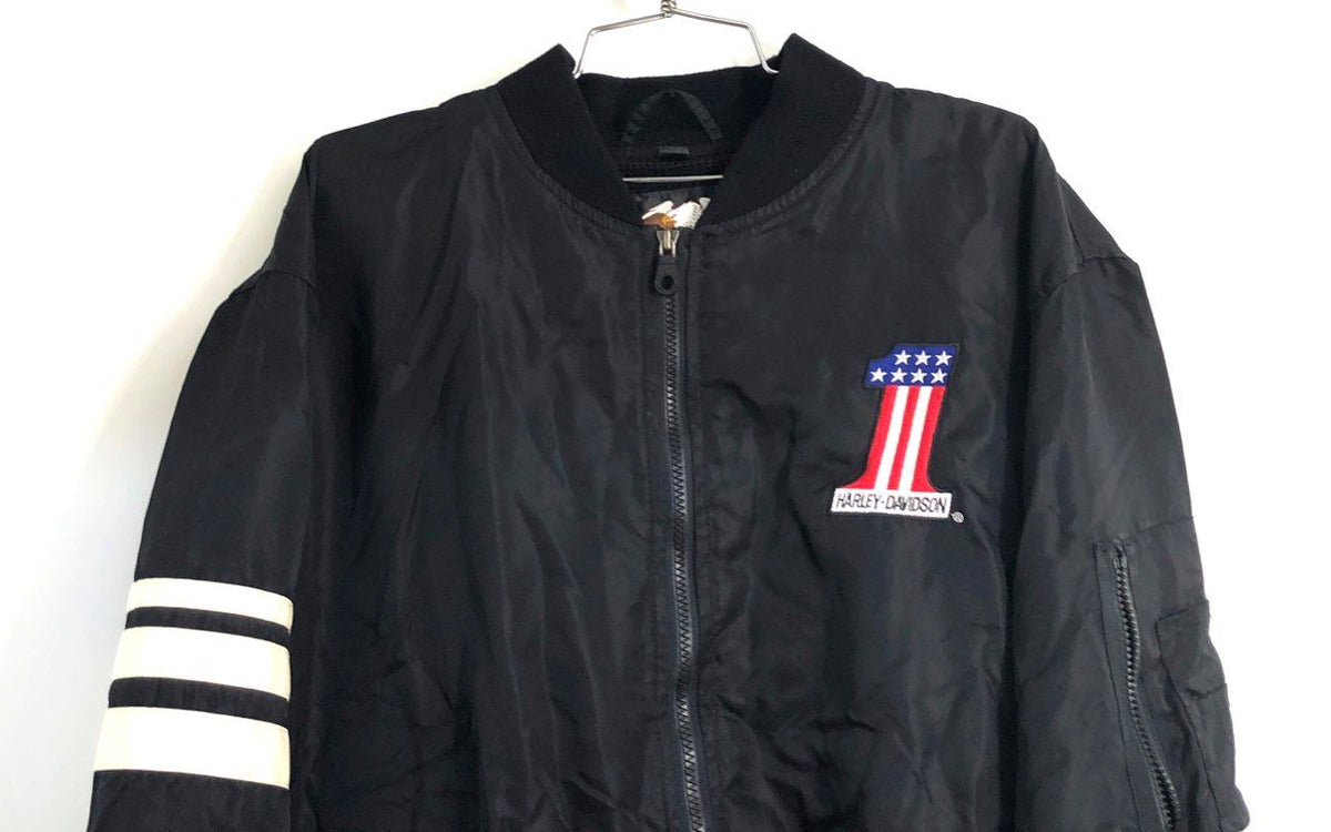 Vintage 90s Harley Davidson Number 1 Logo Bomber Jacket Made in USA Sz M