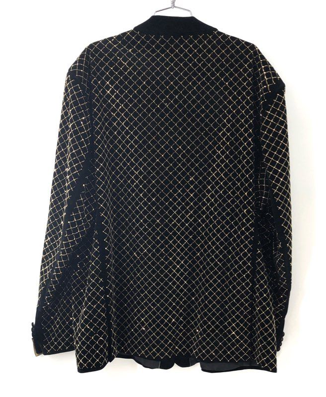 Barocco Men's Black Velvet Blazer Gold Embellished Lattice SB422 NWT Sz 4XL 50R