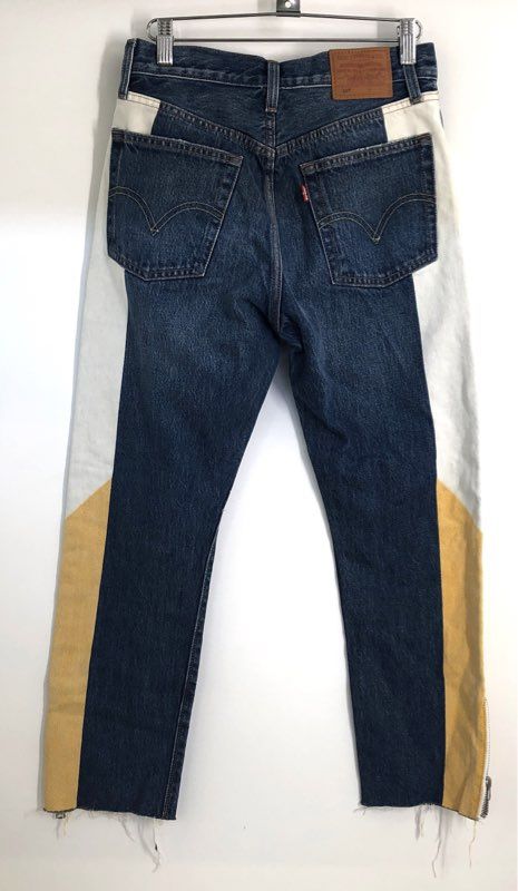 Levi's Women's Custom Reconstructed 501 Jeans Blue White Yellow Colorblock Sz 26