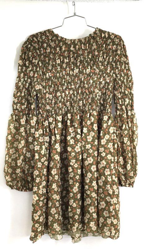 Tecovas x Kristopher Brock Women's Emma Dress Olive Floral Smocked NWT Sz XL