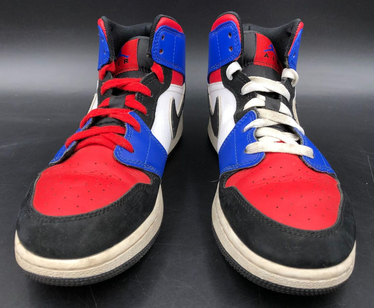 Nike Jordan 1 Retro Mid &#39;Top 3&#39; White/Red/Blue/Black Sneakers - Size 6.5Y (+COA)