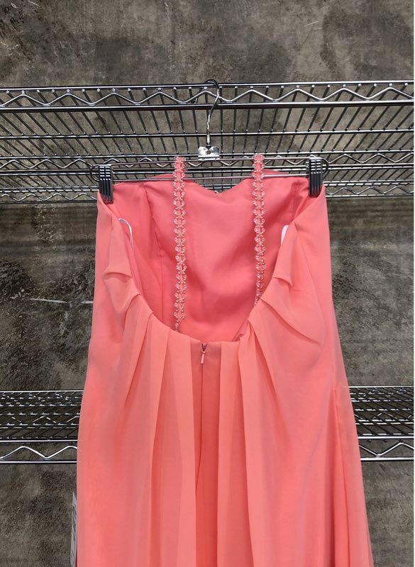 Alyce Designs 1325 Women's Gown Maxi Dress Coral Chiffon Beaded Open Back Sz 6