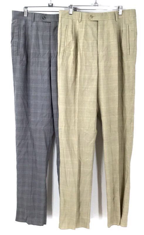 NWT Bachrach Men's Beige Gray Plaid Wool Dress Pant - Size 34W Lot Of 2