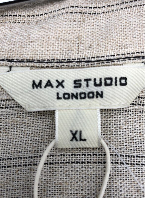 Max Studio Women's NWT Beige Striped Popover Tunic Roll Tab Sleeve Sz XL