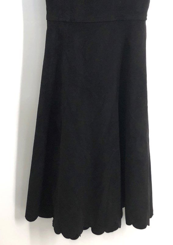 Express Women's Black Faux Suede Fit and Flare Dress Sleeveless Scalloped Sz S