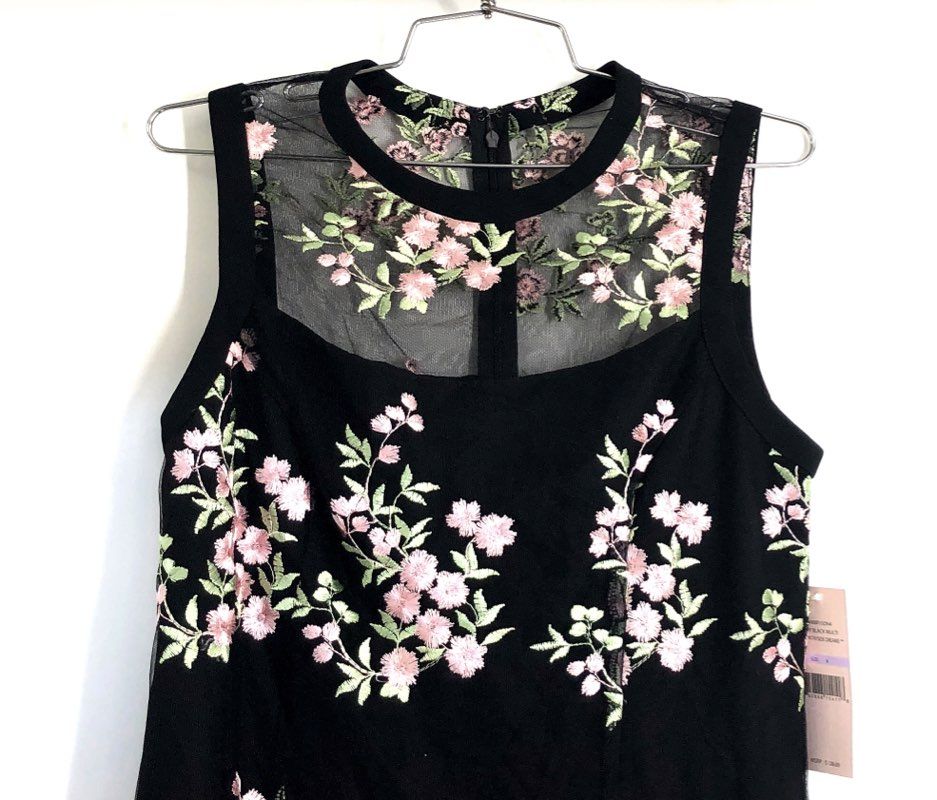 Nanette Lepore Women's Countryside Dreams Embroidered Mesh Dress Black NWT 6