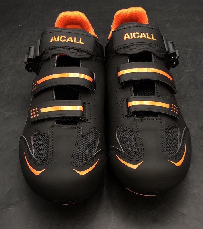New Aicall ACC0040 Road Cycling Bike Shoes Black Orange Mens Size 9.5 DS