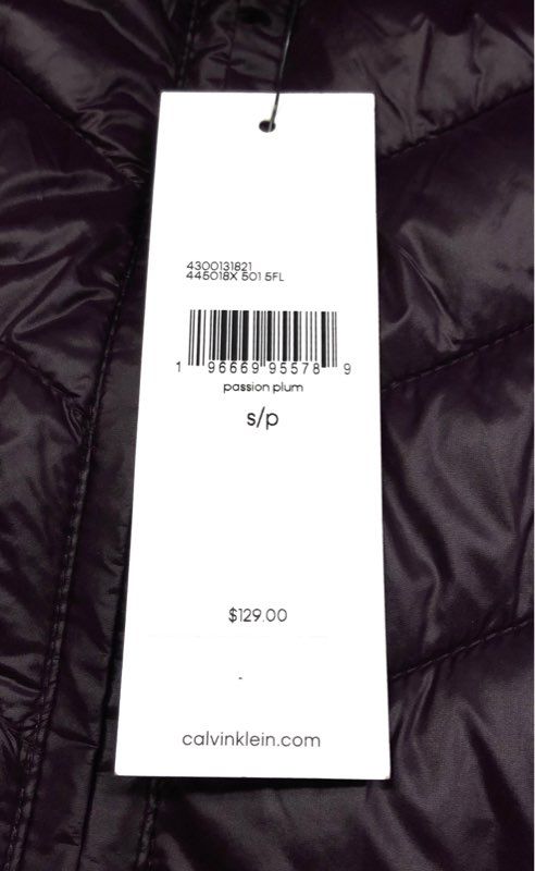 Calvin Klein Women's Quilted Puffer Vest Passion Plum Chevron Stretch Side NWT S
