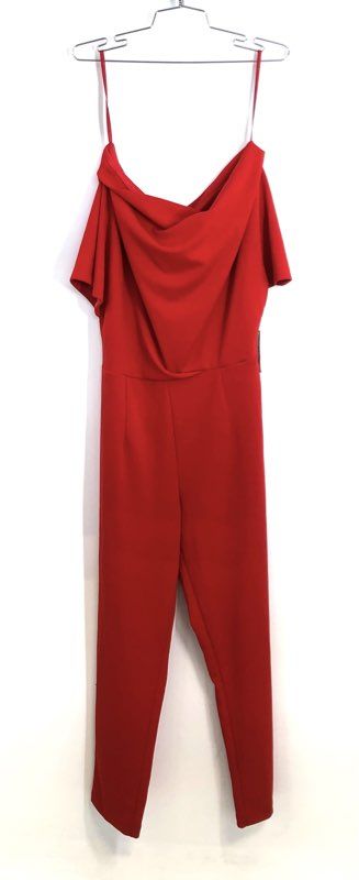 Alexia Admor Women's Red Cowl Neck Off Shoulder Jumpsuit Tapered Leg Sz L NWT