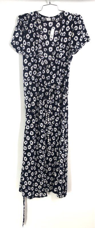 Gap Women's Navy Blue Daisy Floral Short Sleeve Wrap Midi Dress NWT Sz S