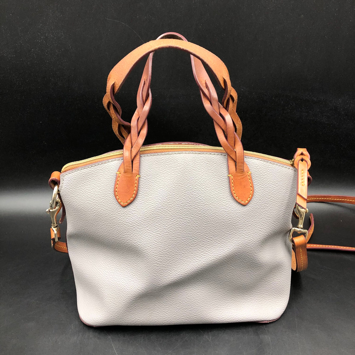 Dooney & Bourke Ash Grey\Brown Pebbled Leather 'Lucca' Satchel Bag (+COA)