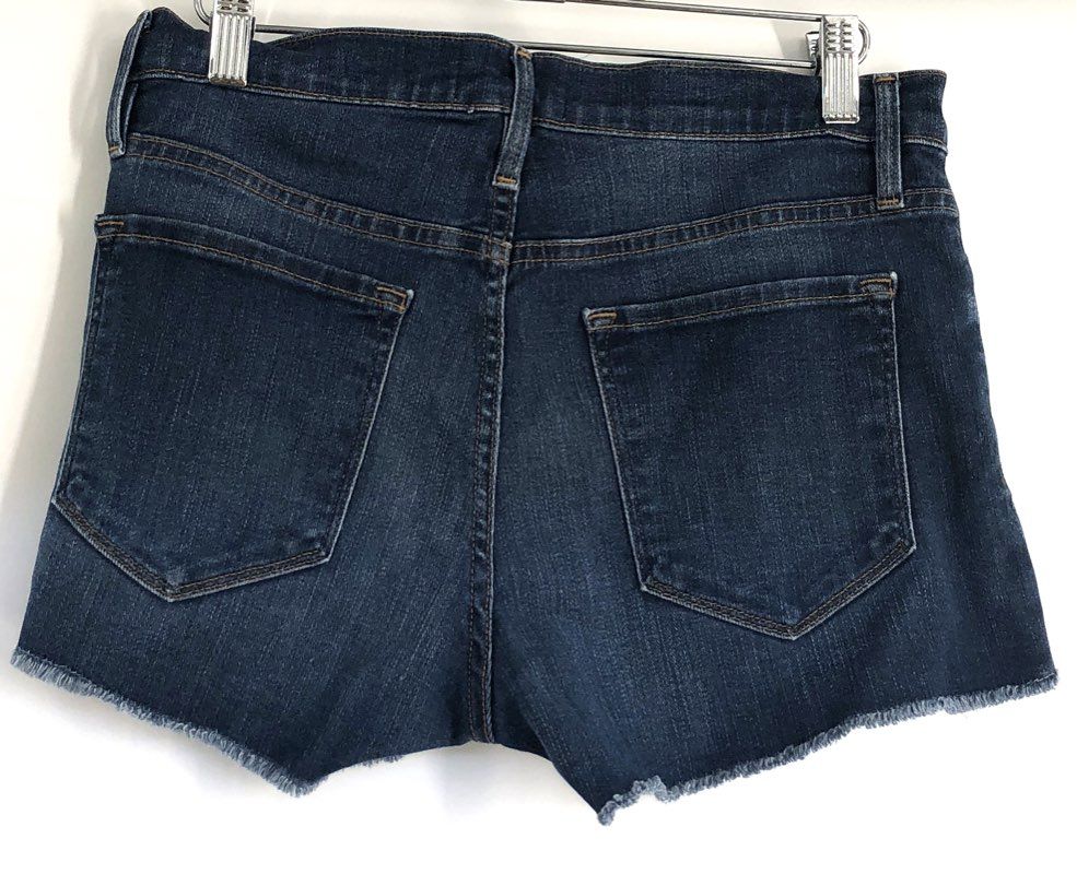 FRAME Women's Le Cutoff Denim Shorts Dark Blue Frayed Raw Hem USA Sz 27