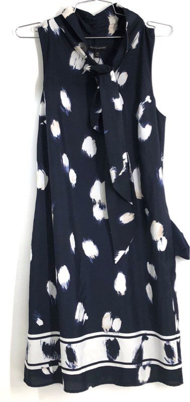 Banana Republic Women's Navy Abstract Tie Neck Sleeveless Dress NWT Sz XS