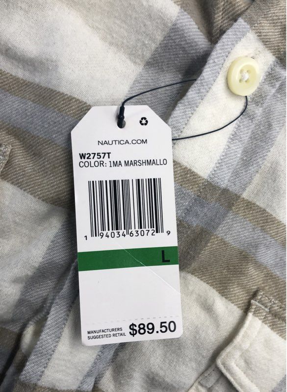 NWT Nautica Men's Multicolor Plaid Classic Fit Button-Up Shirt - Size L
