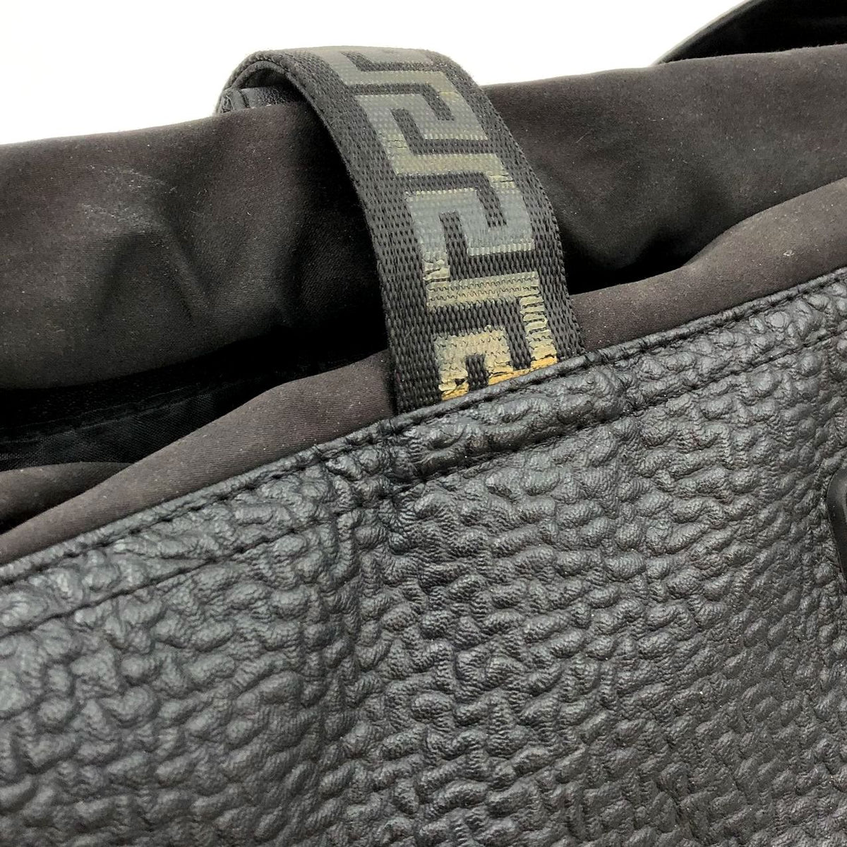 Versace Parfums Large Black Faux Leather Tote with Gold-Tone Accents