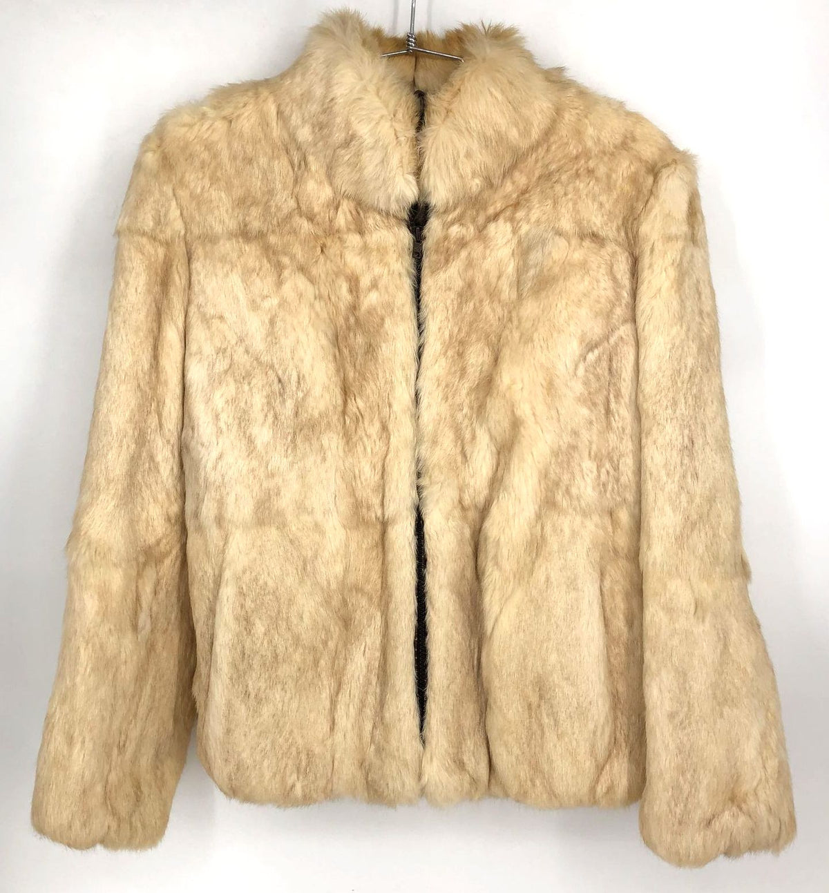 Vintage Split End Ltd. Designer Cream/Tan Genuine Rabbit Fur Full-Zip Coat