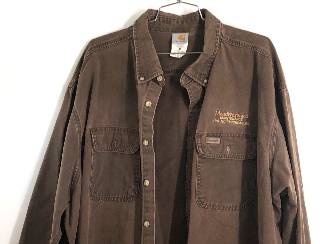 Carhartt Men's Brown Long Sleeve Work Shirt MeadWestvaco Maintenance Sz 3XL