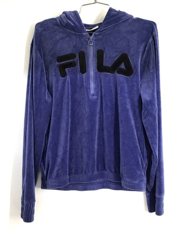 FILA Women's Purple Velour Quarter Zip Pullover Hoodie Logo Sz S