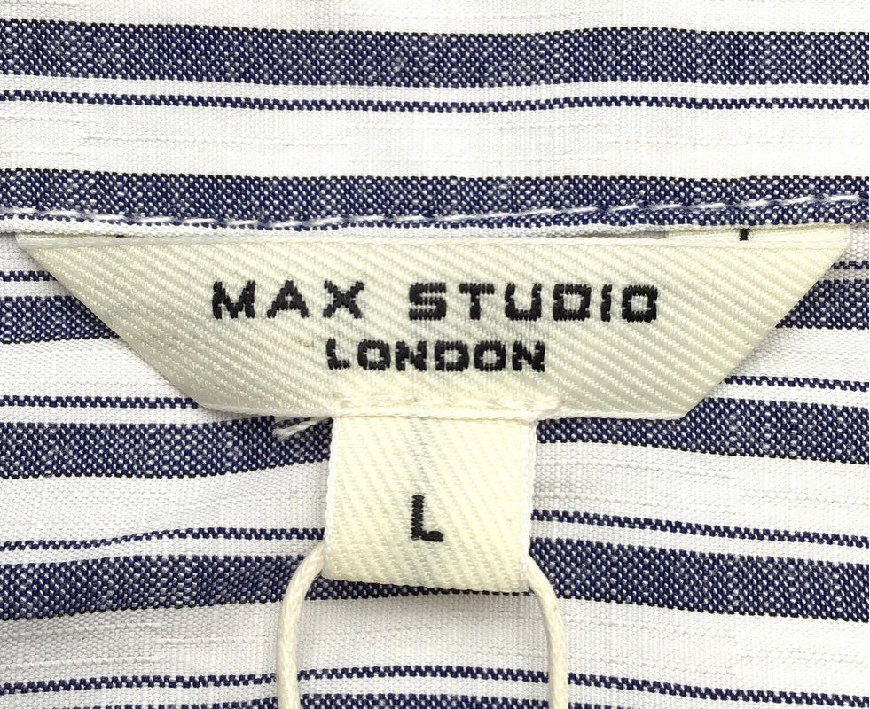 NWT Max Studio Women&#39;s White Blue Striped Tunic Blouse - Size L