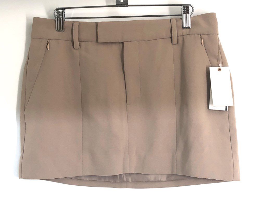 Good American Women's Mineral Beige Mini Skirt Tailored Zip Pockets Sz 0 NWT