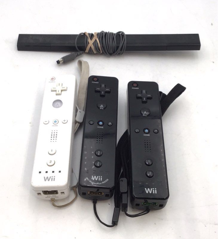 Nintendo Wii Remote Lot 3 Black White MotionPlus INSIDE & Sensor Bar OEM