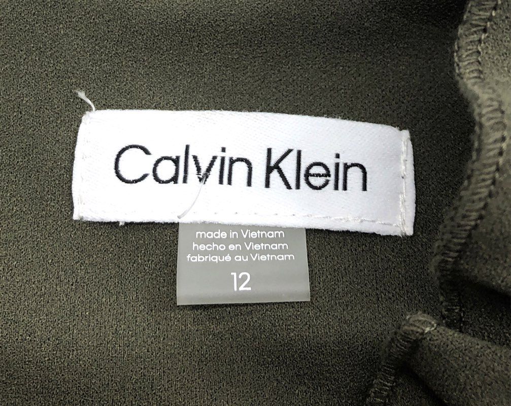 Calvin Klein Women's Olive Green Ruffle V-Neck Wide Leg Jumpsuit Sz 12 NWT