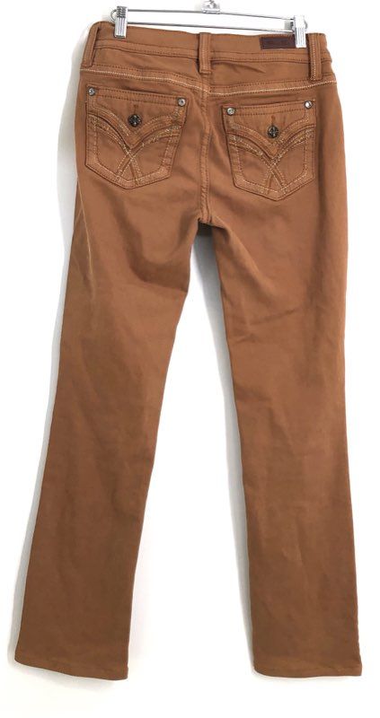 Miss Me Women's Camel Mid-Rise Straight Embellished Flap Pocket Pants Sz 28x32