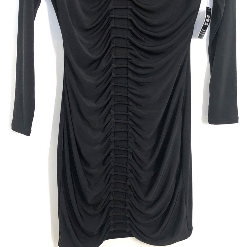 Express Women's Black Ruched Long Sleeve V-Neck Ladder Bodycon Dress XS NWT