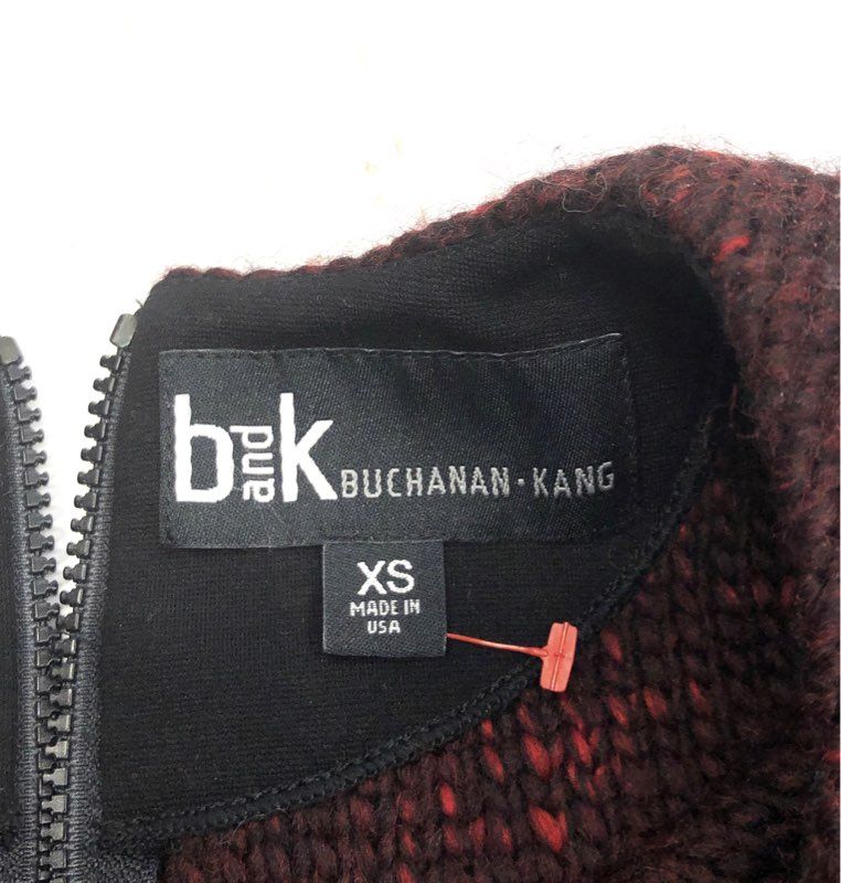 Buchanan & Kang Women's Burgundy Marled Zip Back Cropped Knit Top Sz XS