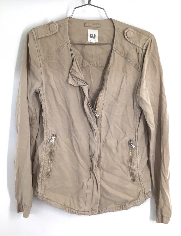 Gap Women's Tan Khaki Lyocell Utility Moto Jacket Asymmetrical Zip Sz XS