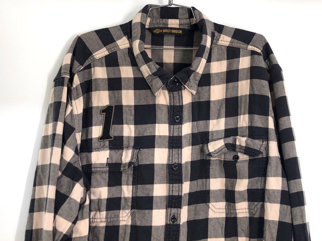Harley-Davidson Buffalo Check Plaid Button Up Shirt Back Logo Patch Slim 3XL
