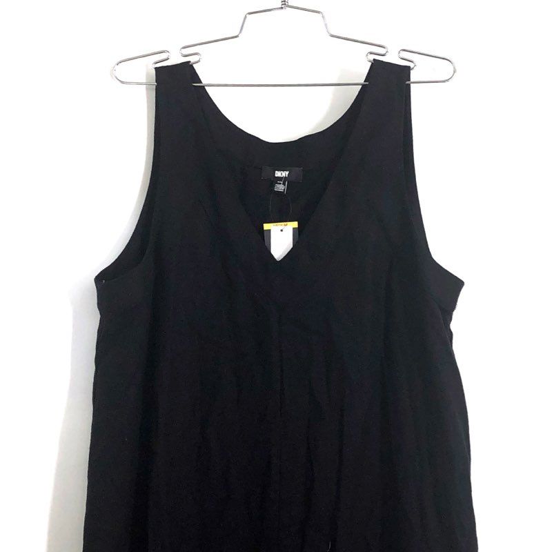 DKNY Women's Black Linen Blend Sleeveless V-Neck Maxi Dress Size M NWT