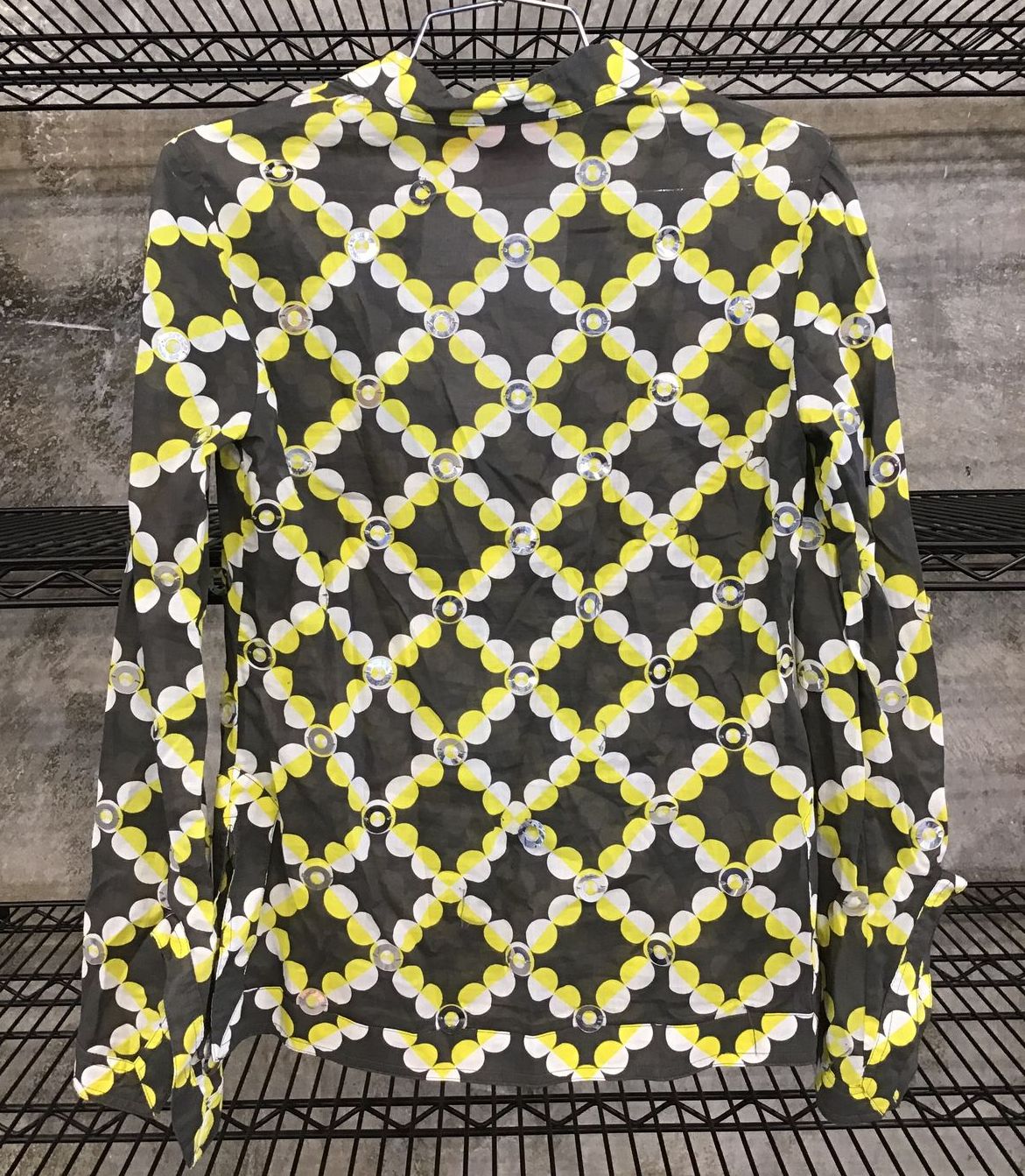 Tory Burch Gray Yellow Dot Print Sheer Cotton Tatum Blouse Women's 0 COA