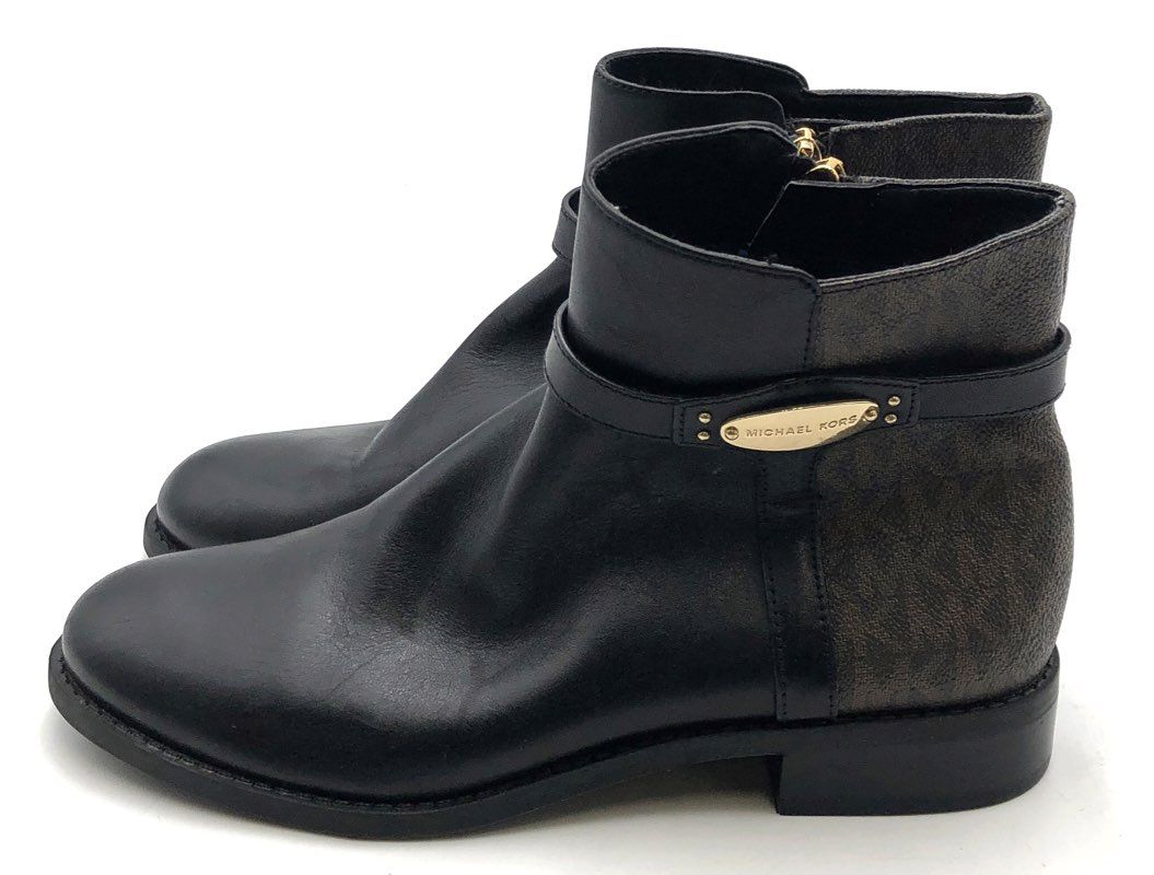 Michael Kors SG20H Black Leather Monogram Canvas Ankle Boots Size 6M