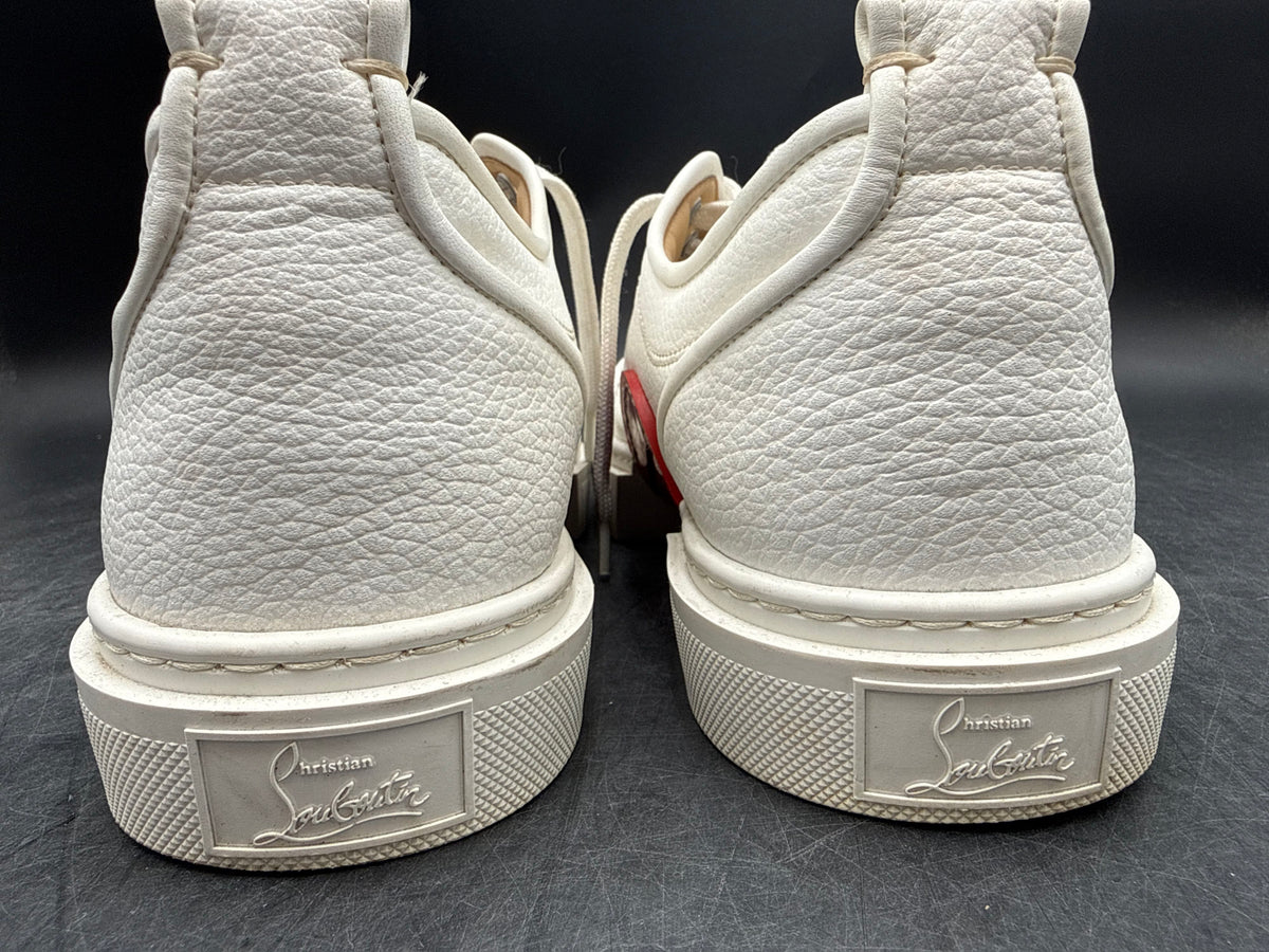 Red Sole Louboutin Style White Pebbled Leather Low Top Sneakers Men's Size 41