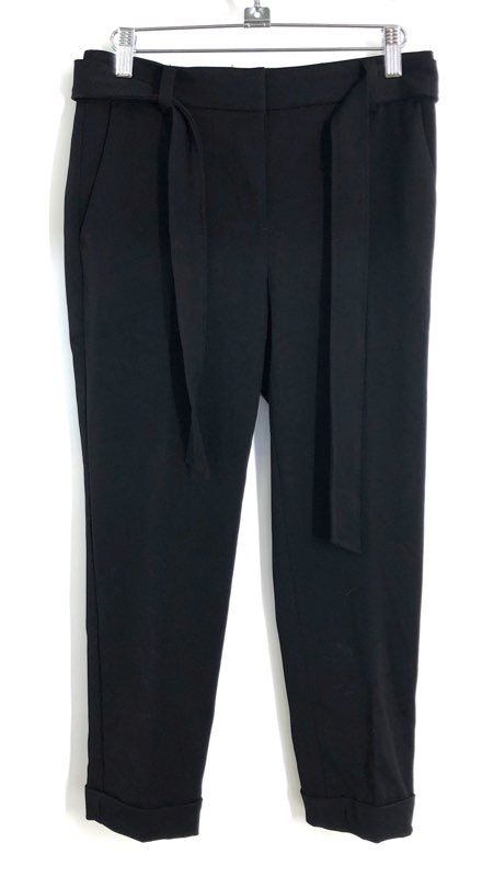 LOFT Women's The Devin Slim Pants Black Tie Waist Cuffed Petite Sz 0P NWT