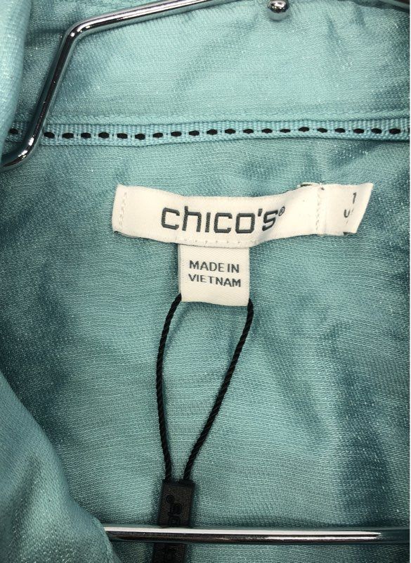 Chico's Women's Piping Shirt Aquatic Teal Button Front Long Sleeve Sz 1 NWT